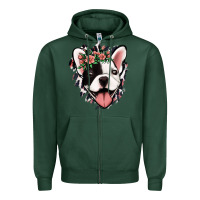 Sports Green french bulldog floral Zipper Hoodie - Jasminsmagicworld