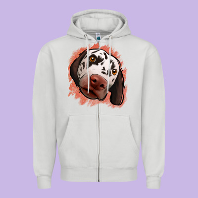 Dalmatians Peach Glitter Background Zipper Hoodie Designed By Jasminsmagicworld