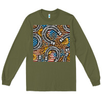 Army Green American Flag Horseshoe Deamless Pattern Long Sleeve Tee - BundleAndBundleShop