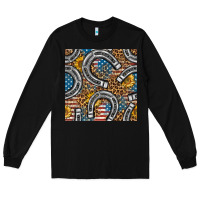 Black American Flag Horseshoe Deamless Pattern Long Sleeve Tee - BundleAndBundleShop