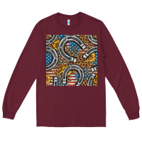 Burgundy American Flag Horseshoe Deamless Pattern Long Sleeve Tee - BundleAndBundleShop