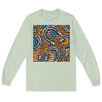 Matcha American Flag Horseshoe Deamless Pattern Long Sleeve Tee - BundleAndBundleShop