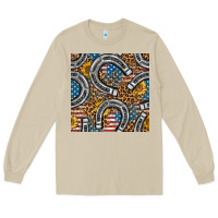 Mushroom American Flag Horseshoe Deamless Pattern Long Sleeve Tee - BundleAndBundleShop