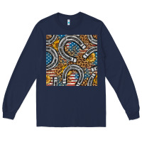 Navy American Flag Horseshoe Deamless Pattern Long Sleeve Tee - BundleAndBundleShop