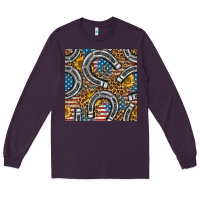 Plum American Flag Horseshoe Deamless Pattern Long Sleeve Tee - BundleAndBundleShop
