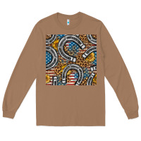 Toasted Coconut American Flag Horseshoe Deamless Pattern Long Sleeve Tee - BundleAndBundleShop