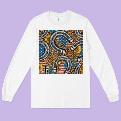American Flag Horseshoe Deamless Pattern Long Sleeve Tee Designed By Bundleandbundleshop