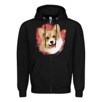 Black corgi peach watercolor background Zipper Hoodie - Jasminsmagicworld