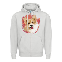 Dove Grey corgi peach watercolor background Zipper Hoodie - Jasminsmagicworld