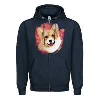 Navy corgi peach watercolor background Zipper Hoodie - Jasminsmagicworld