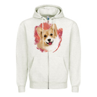 Oatmeal Heather corgi peach watercolor background Zipper Hoodie - Jasminsmagicworld
