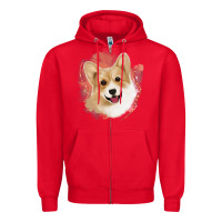 Red corgi peach watercolor background Zipper Hoodie - Jasminsmagicworld