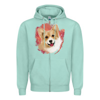 Seafoam corgi peach watercolor background Zipper Hoodie - Jasminsmagicworld