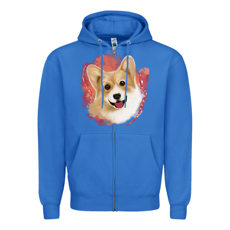Corgi Peach Watercolor Background Zipper Hoodie by Jasminsmagicworld | Teevron