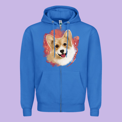 Corgi Peach Watercolor Background Zipper Hoodie Designed By Jasminsmagicworld