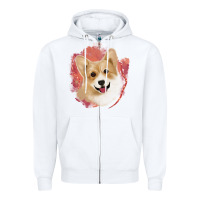White corgi peach watercolor background Zipper Hoodie - Jasminsmagicworld