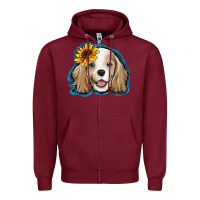 Burgundy cocker spaniel sunflower Zipper Hoodie - Jasminsmagicworld
