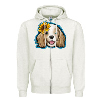 Oatmeal Heather cocker spaniel sunflower Zipper Hoodie - Jasminsmagicworld
