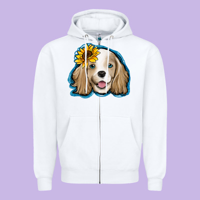 Cocker Spaniel Sunflower Zipper Hoodie Designed By Jasminsmagicworld