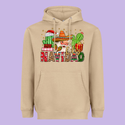 Feliz Navidad Santa Heavyweight Hoodie Designed By Maliassmallbusiness