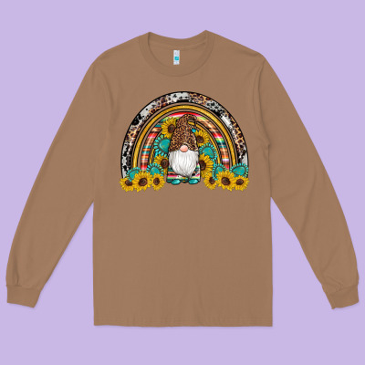 Western Gnome Gemstones Sunflowers Rainbow Long Sleeve Tee Designed By Artiststas
