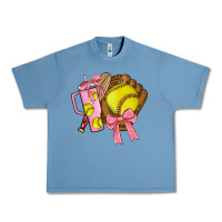 Pebble Blue softball coquette bow Urban Heavy Tee - JahusDesignShop