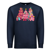 Navy Pink Christmas trees Premium Sweatshirt - NancyCooperArtShop