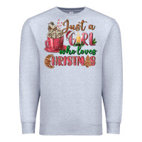 Heather Grey Pink Just a girl who loves Christmas Premium Sweatshirt - NancyCooperArtShop