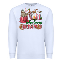 White Pink Just a girl who loves Christmas Premium Sweatshirt - NancyCooperArtShop