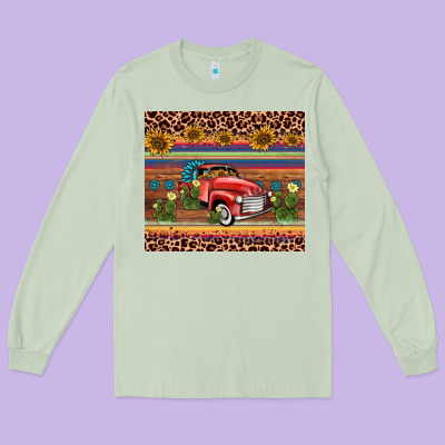 Truck Sunflower Leopard Long Sleeve Tee Designed By Adodesignshop