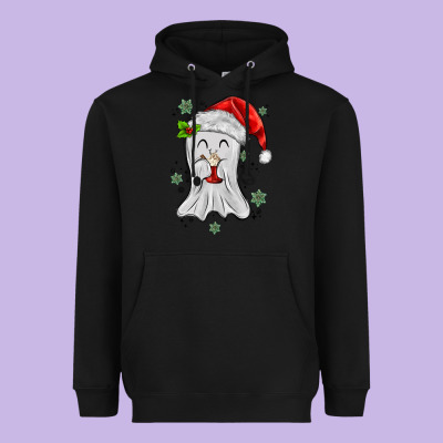 Merry Christmas Ghost Heavyweight Hoodie Designed By Maliassmallbusiness