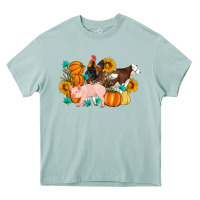 Arona Farm Life Fall Pig Cow Rooster Heavy Core Tee - Artiststas