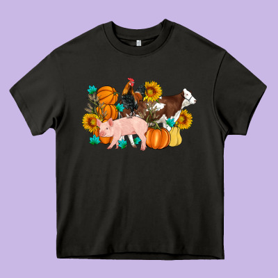 Farm Life Fall Pig Cow Rooster Heavy Core Tee Designed By Artiststas