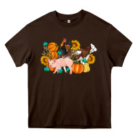 Chocolate Brown Farm Life Fall Pig Cow Rooster Heavy Core Tee - Artiststas