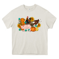 Cream Farm Life Fall Pig Cow Rooster Heavy Core Tee - Artiststas