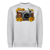 Heather Grey sunflower bee vintage camera Heavyweight Sweatshirt - FaDigitalArtStudio