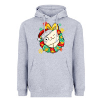 Heather Grey Christmas wreaths cat Heavyweight Hoodie - MaliasSmallBusiness