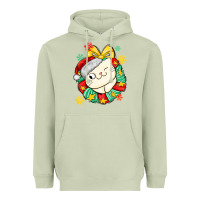 Matcha Christmas wreaths cat Heavyweight Hoodie - MaliasSmallBusiness