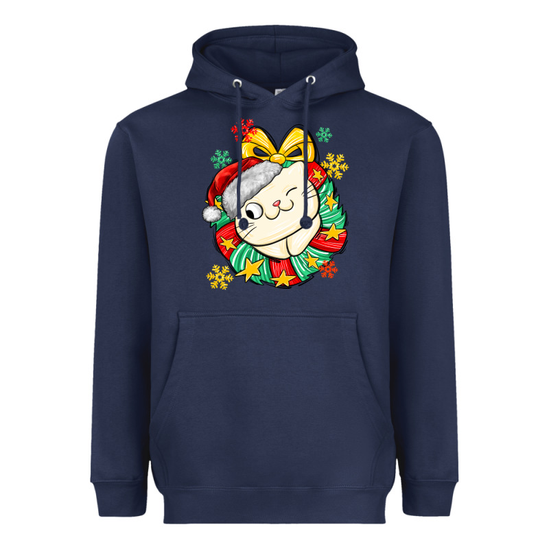 Christmas Wreaths Cat Heavyweight Hoodie by MaliasSmallBusiness | Teevron