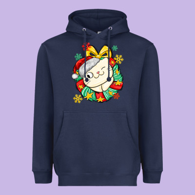 Christmas Wreaths Cat Heavyweight Hoodie Designed By Maliassmallbusiness