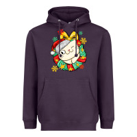 Plum Christmas wreaths cat Heavyweight Hoodie - MaliasSmallBusiness