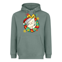 Sage Christmas wreaths cat Heavyweight Hoodie - MaliasSmallBusiness