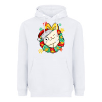White Christmas wreaths cat Heavyweight Hoodie - MaliasSmallBusiness