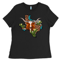 Black longhorn texas map Ladies Tee - AdoDesignShop