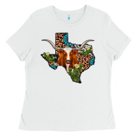 White longhorn texas map Ladies Tee - AdoDesignShop