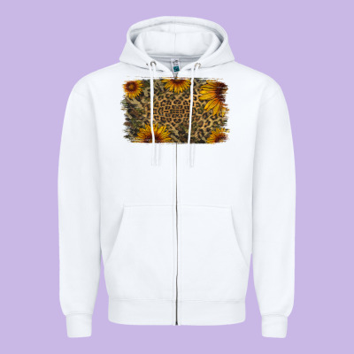 Camouflage Leopard Sunflower Background Zipper Hoodie Designed By Jasminsmagicworld