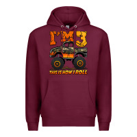 Burgundy i'm three this is how i roll monster truck birthday Premium Hoodie - Jasminsmagicworld
