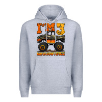 Heather Grey i'm three this is how i roll monster truck birthday Premium Hoodie - Jasminsmagicworld