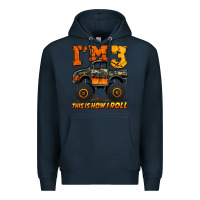 Navy i'm three this is how i roll monster truck birthday Premium Hoodie - Jasminsmagicworld