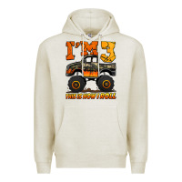 Oatmeal Heather i'm three this is how i roll monster truck birthday Premium Hoodie - Jasminsmagicworld